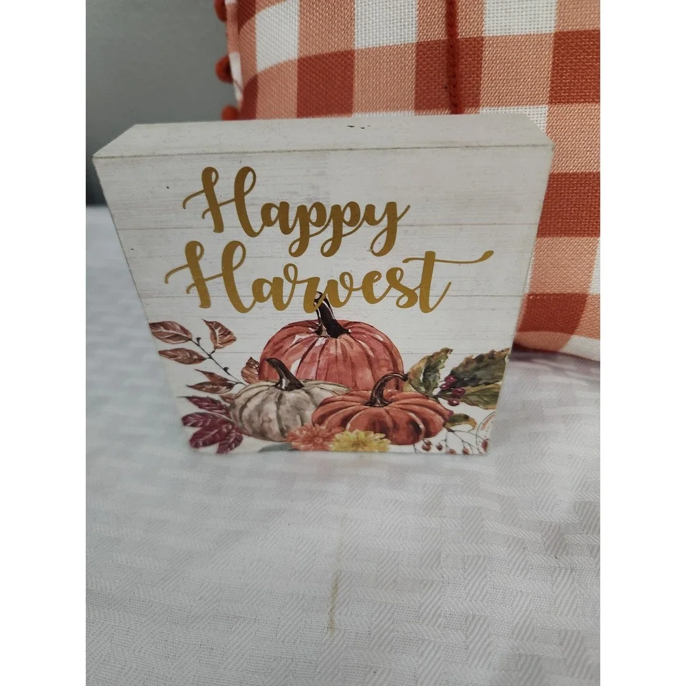 Fall Decor Bundle Buffalo Check Pumpkin Pillow Happy Harvest Hello Fall Signs